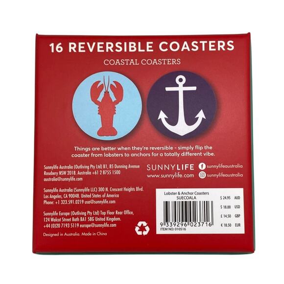 Sunnylife Reversible Coastal Coasters - NIB - Lobsters & Anchors - 16 Coasters - Picture 3 of 5